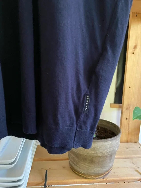 Ted Baker Navy Blue Pink White Stripe Collar Knit Polo Shirt Medium - Picture 9 of 15